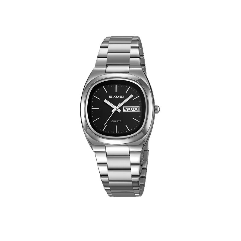 Skmei 2420 Stainless Steel Strap Analog Quartz Watch for Men- Silver Black