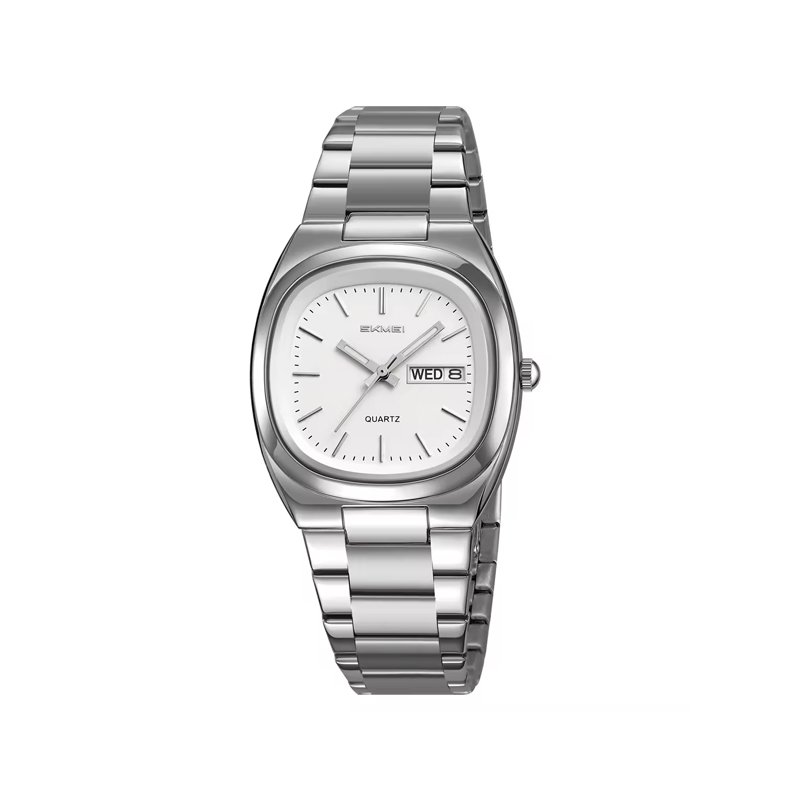 SKMEI 2420 Stainless Steel Strap Analog Quartz Watch for Men- Silver White