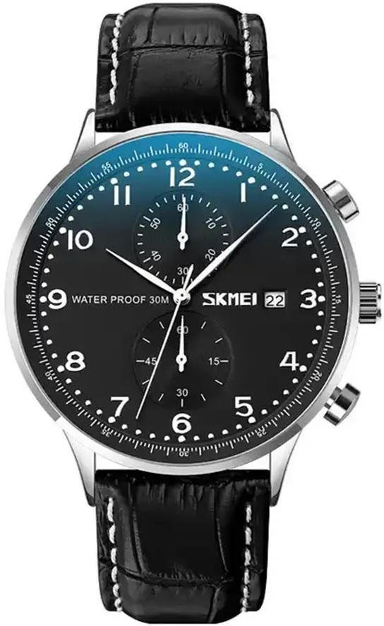 SKMEI 9301 Casual Leather Strap Date Men’s Watch – Black
