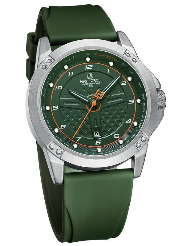 Naviforce 8031 Luxury Waterproof Silicon Strap Men’s Watch – Silver Green