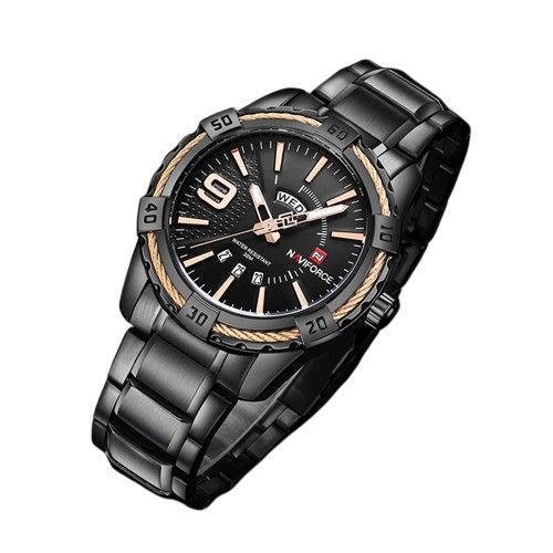 Naviforce NF9117 Black Stainless Steel Analog Watch for Men – Black & Rose Gold