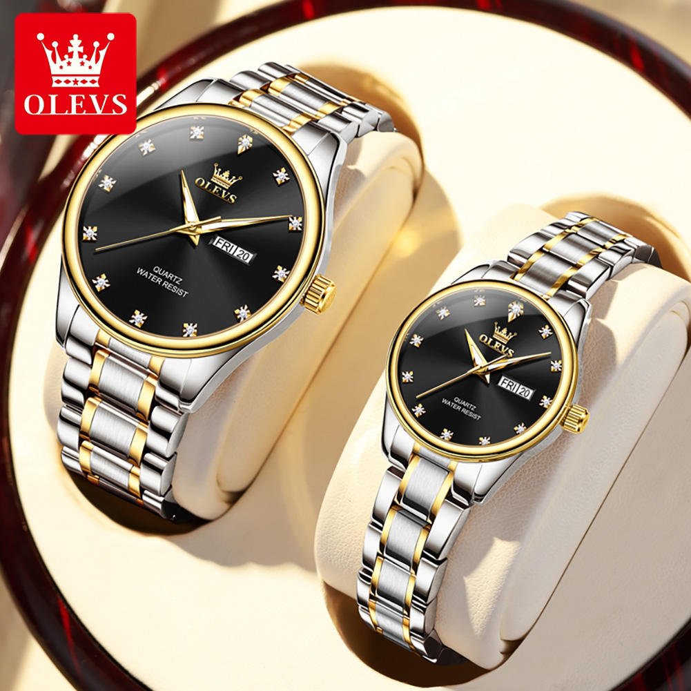 OLEVS 3612C Stainless Steel Analog Wrist Watch For Couple