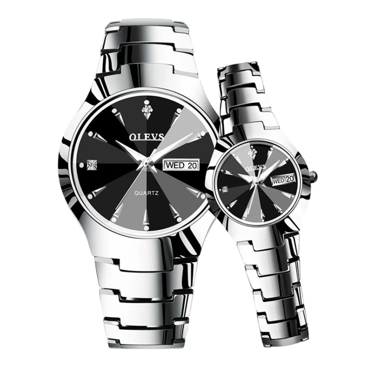 OLEVS 8697 Tungsten Steel Analog Wrist Watch For Couple