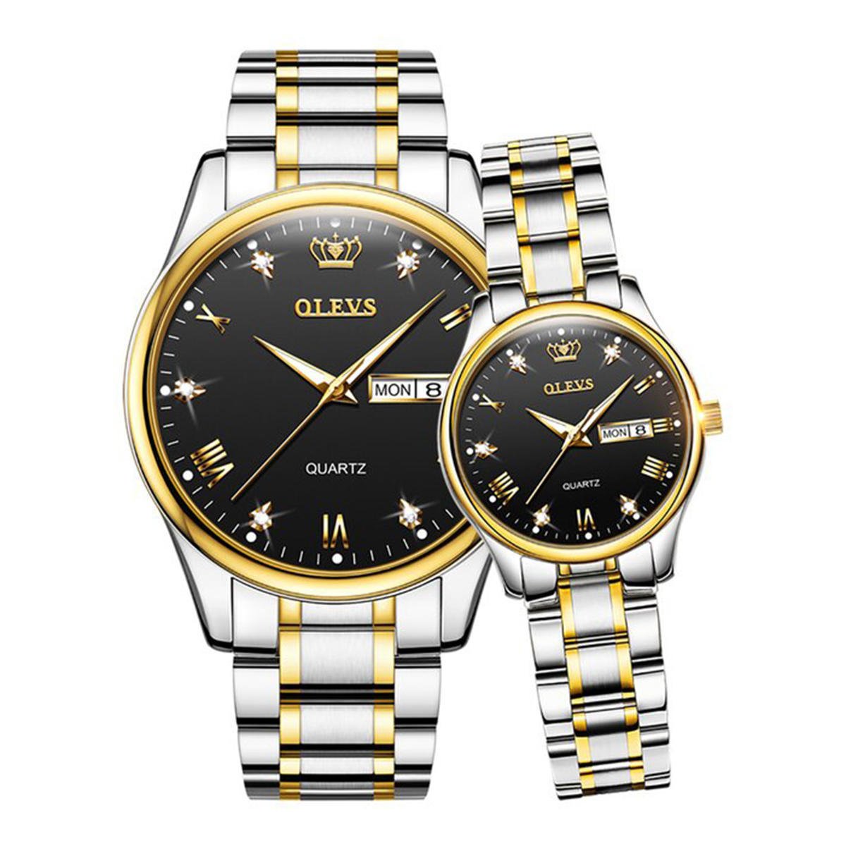 OLEVS 5563 Quartz Stainless Steel Analog Wrist Watch For Couple