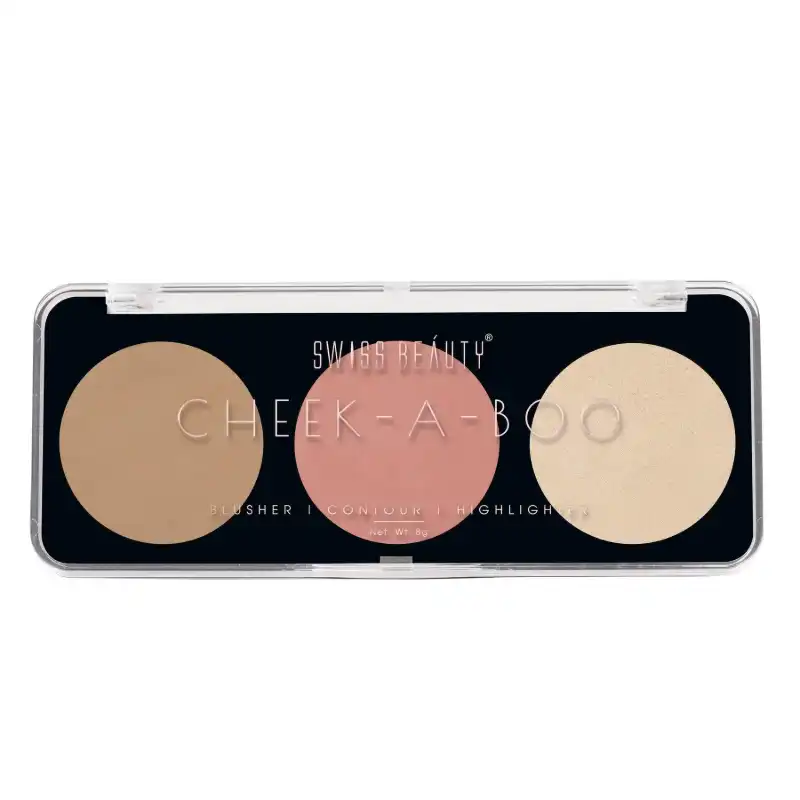 Swiss Beauty CHEEK-A-BOO 3-in-1 Face Palette – Blusher | Contour | Highlighter (8g)